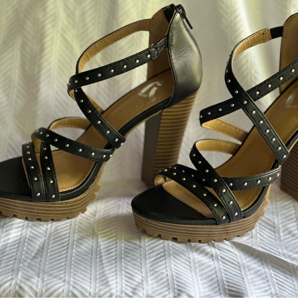 Report Black and Brown Cork Wedge Heels